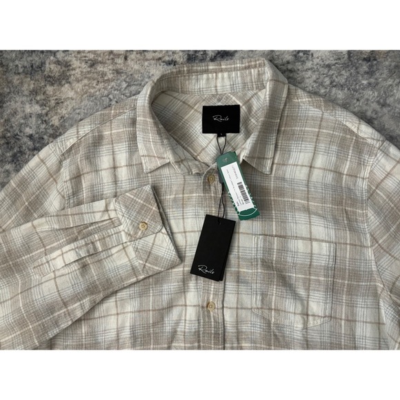 New Rails Lennox Relaxed Fit Brushed Cotton Plaid Shirt Beige Flannel L $148 new